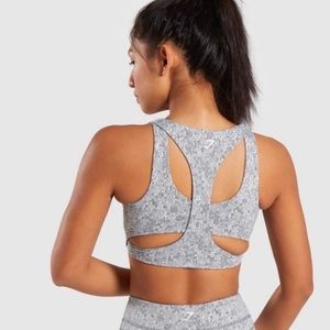 Gymshark Racerback Sports Bra - Fleur Texture Charcoal Gray